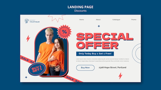 PSD flat design discount landing page template