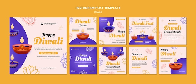 Flat design diwali celebration instagram post