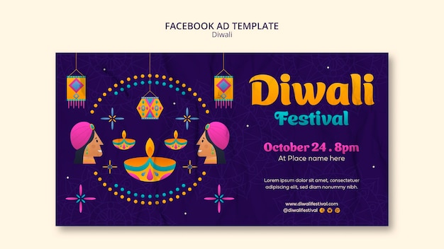 Flat design diwali facebook ad template