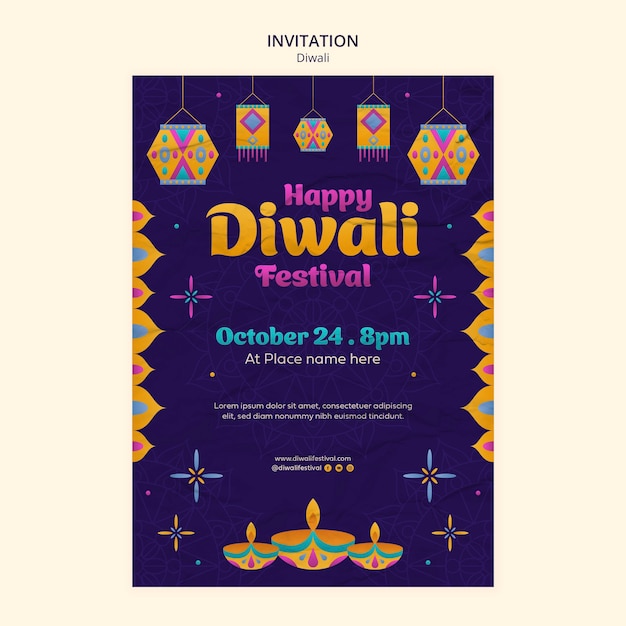 Flat design diwali invitation template