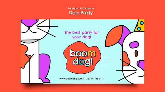 PSD flat design dog party facebook template