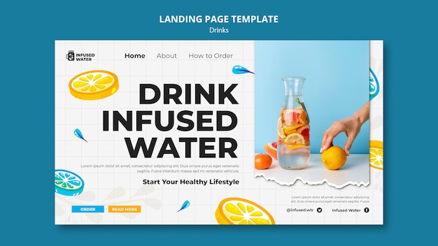 Flat design drink landing page template