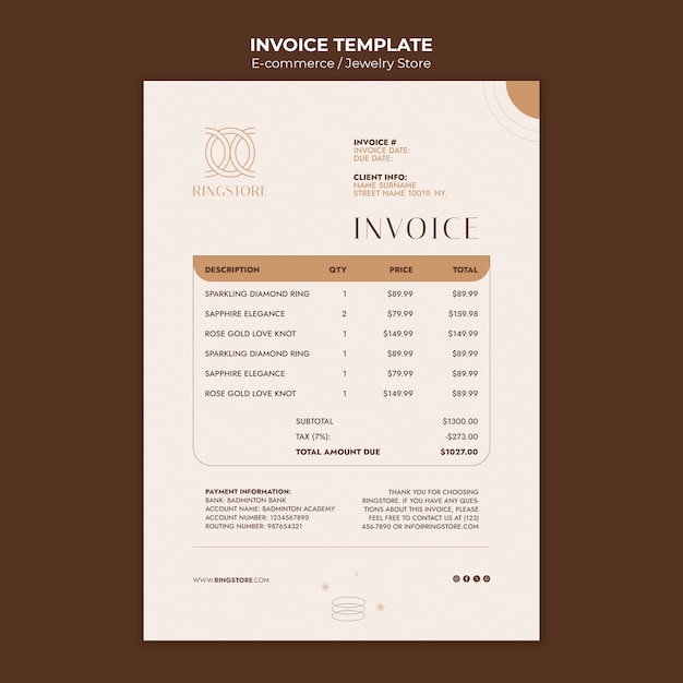 Flat design e-commerce invoice template