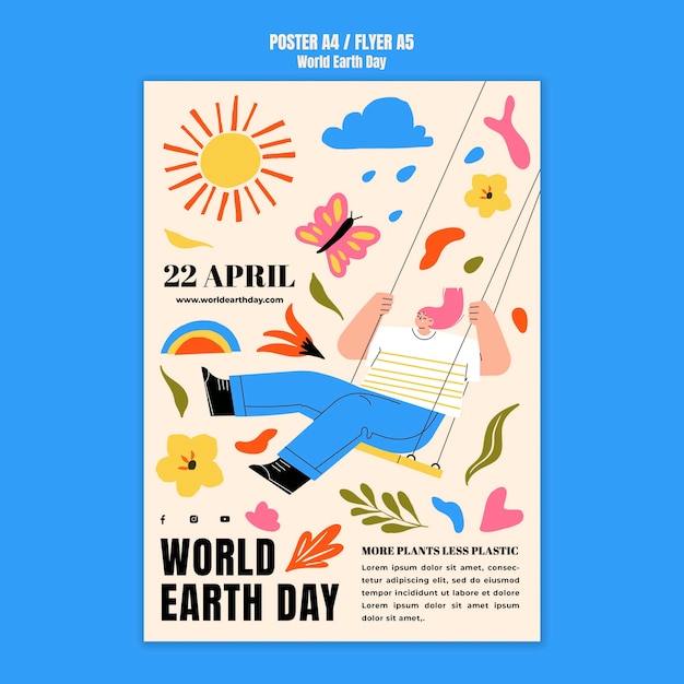 Flat design earth day flyer template