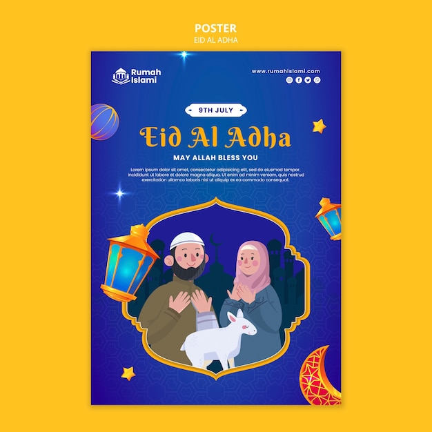 Flat design eid al-adha poster template