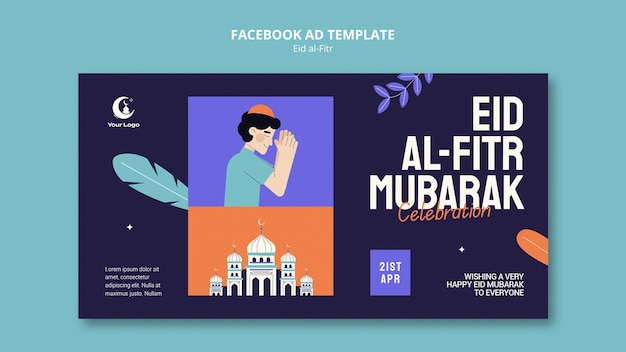 PSD flat design eid al fitr facebook template