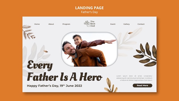 Flat design father's day landing page design template