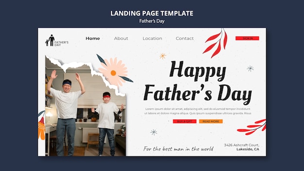 Flat design father's day landing page design template