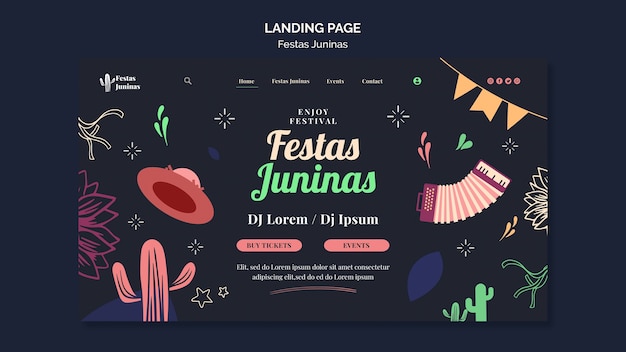 Flat design festas juninas landing page template