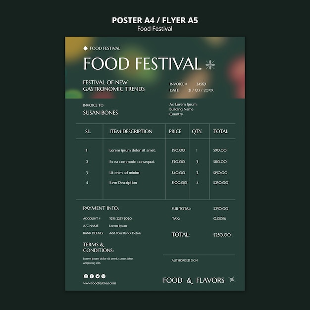 PSD flat design food festival template