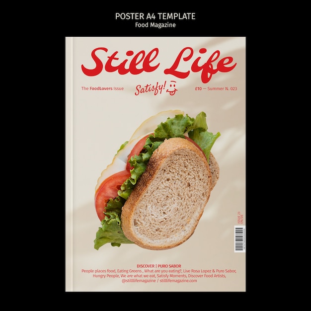 Flat design food magazine poster template