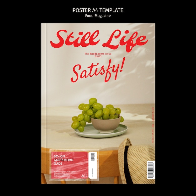 Flat design food magazine poster template