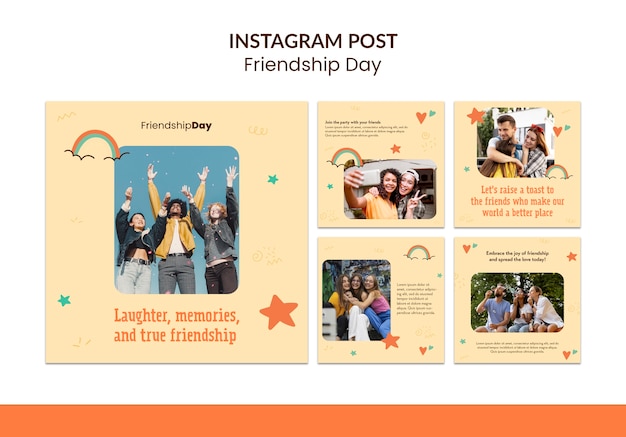 Flat design friendship day instagram posts