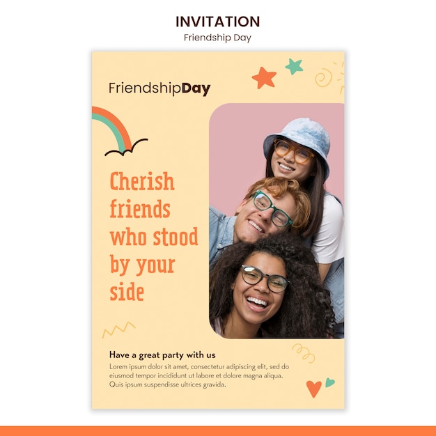 Flat design friendship day invitation template