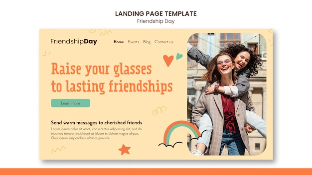 Flat design friendship day landing page template