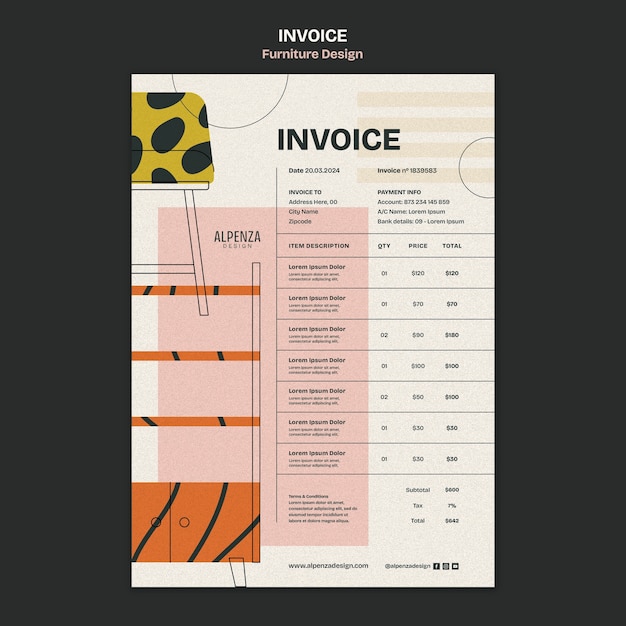 PSD flat design furniture design  invoice template