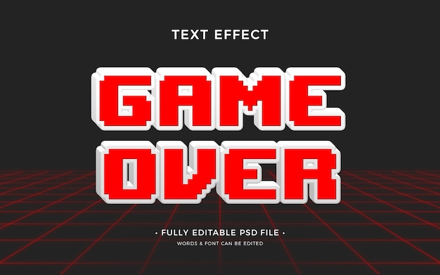 Flat design game over pixel text effect template