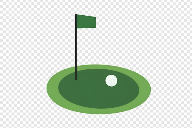 Flat design golf flag and ball on green isolated on a transparent background