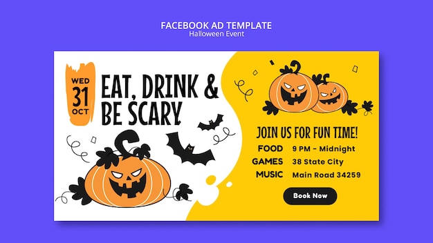 Flat design halloween celebration facebook template