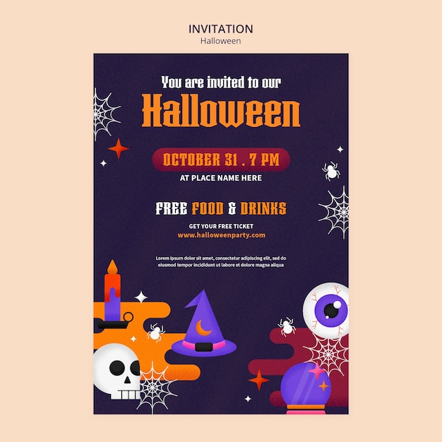 Flat design halloween inviation template