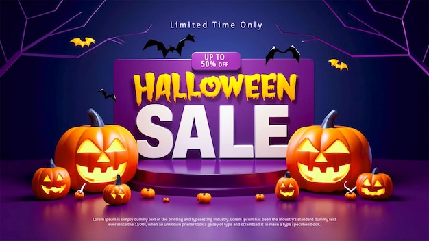 PSD flat design halloween sale concept template