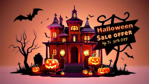 Flat design Halloween sale concept template