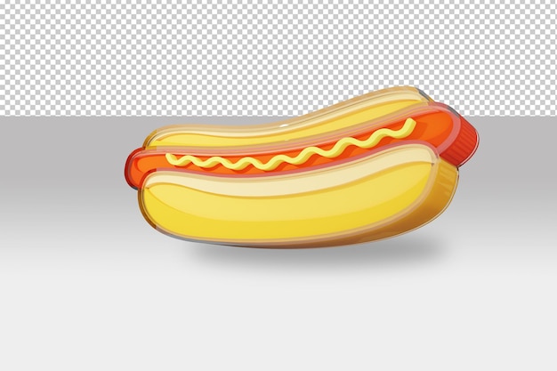 A flat design hot dog that is made into a 3d object and rendered in a cycle with a bottom view