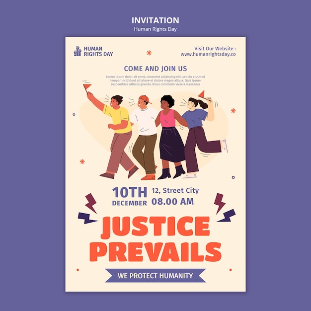 Flat design human rights day  invitation