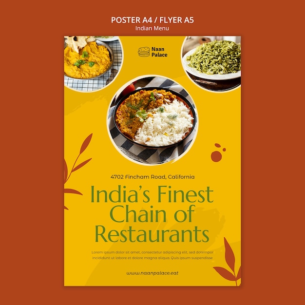 PSD flat design indian menu template