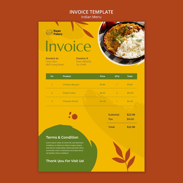 PSD flat design indian menu template