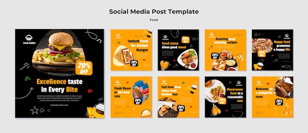 PSD flat design instagram posts food template