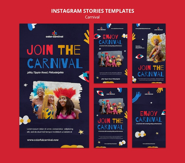 Flat design instagram stories carnival template