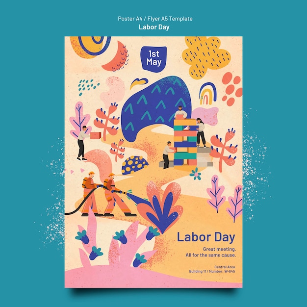 Flat design labor day poster template