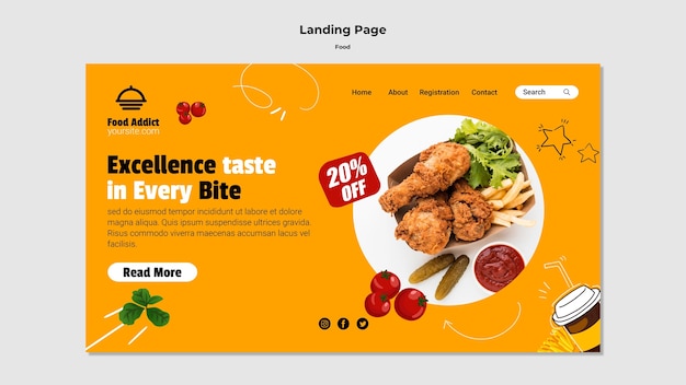 PSD flat design landing page food template