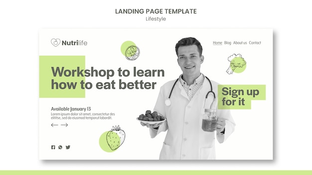 PSD flat design of landing page lifestyle template