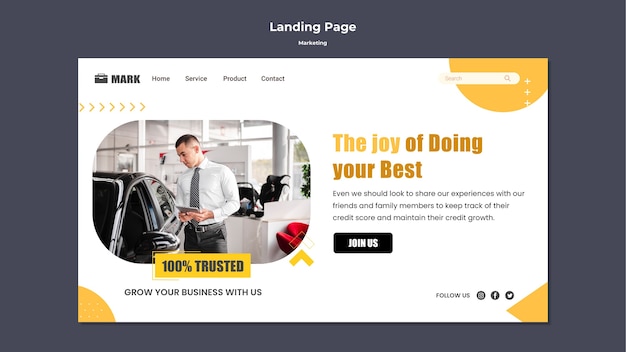 Flat design landing page marketing template