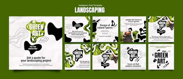 PSD flat design landscaping service instagram posts