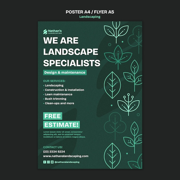 Flat design landscaping service poster