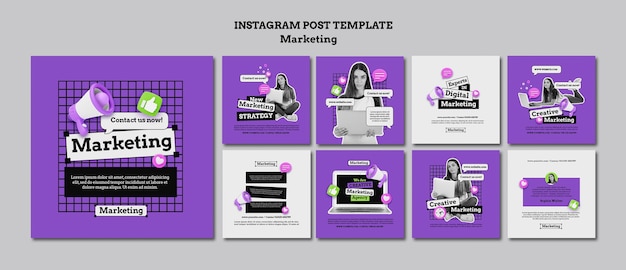 Flat design  marketing instagram posts