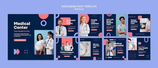 PSD flat design medical care instagram posts