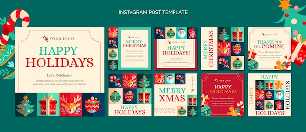 Flat design merry christmas template