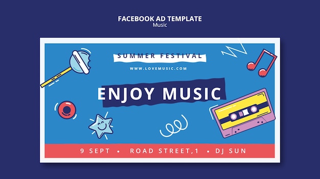 Flat design music facebook ad template