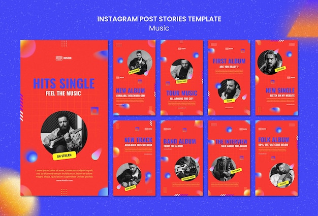 PSD flat design music instagram stories template