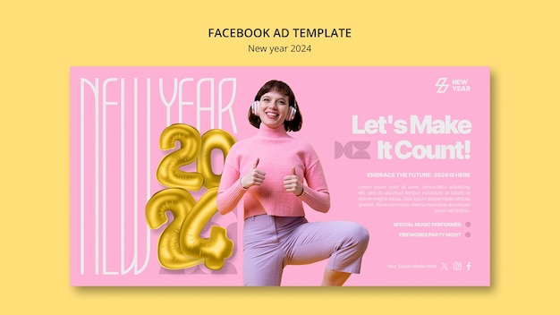 PSD flat design  new year 2024 facebook template