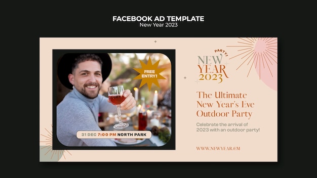 Flat design new year facebook template