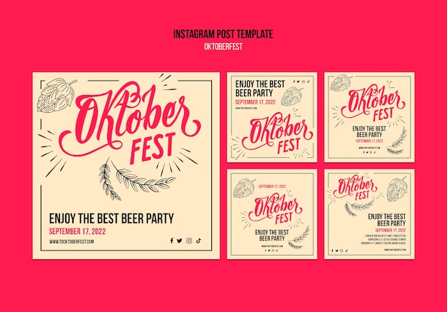 Flat design oktoberfest instagram posts template