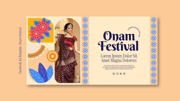 Flat design onam celebration facebook template