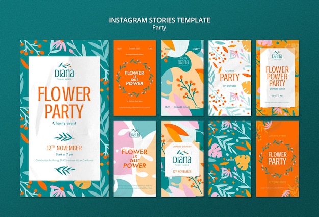 Flat design party  instagram stories