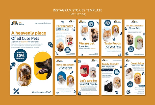 PSD flat design pet sitting instagram posts template