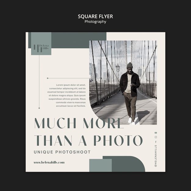 Flat design photography square flyer template